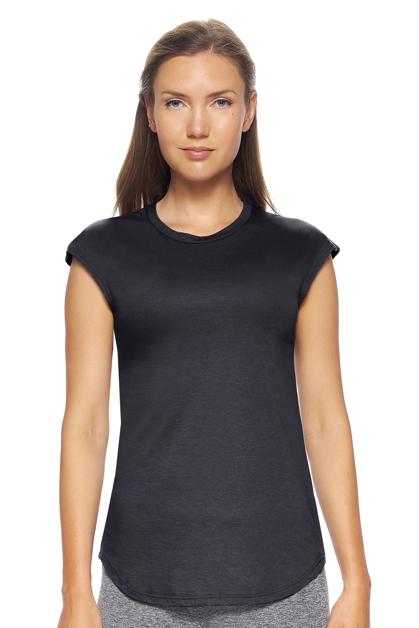 Expert Brand Wholesale Women's MoCA™ Cap Sleeve Tee in Black#black