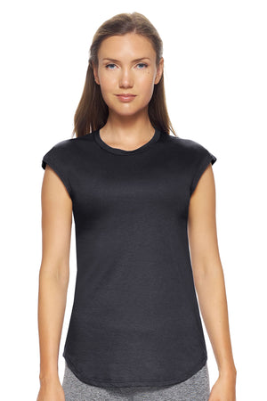 Expert Brand Wholesale Women's MoCA™ Cap Sleeve Tee in Black#black