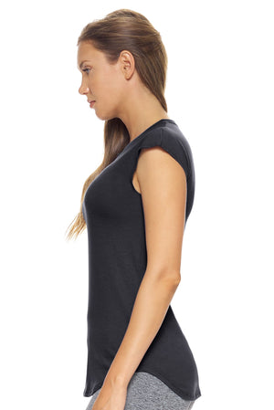 Expert Brand Wholesale Women's MoCA™ Cap Sleeve Tee in Black image 2#black