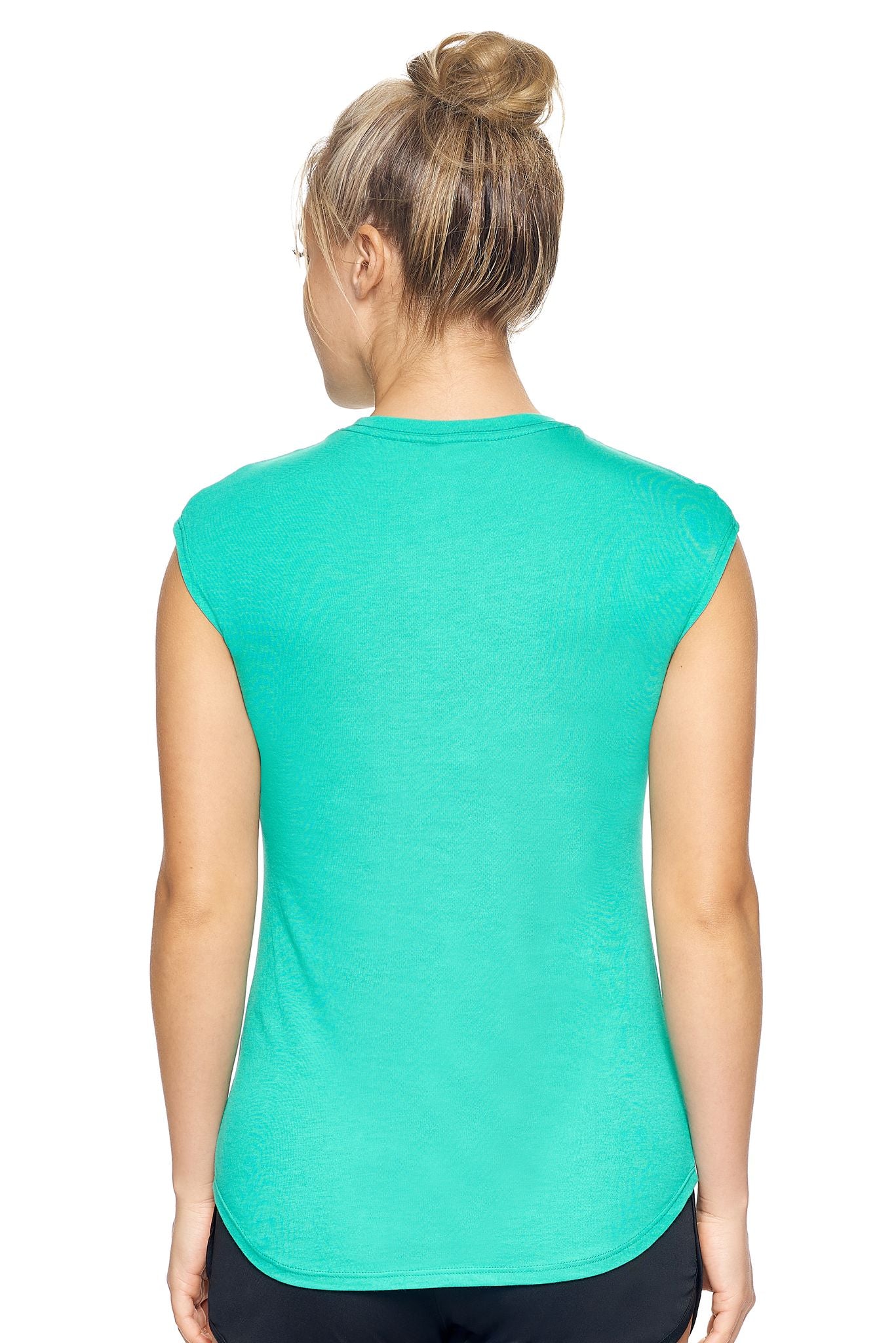 Expert Brand Wholesale Women's MoCA™ Cap Sleeve Tee in Bright Teal image 3#bright-teal