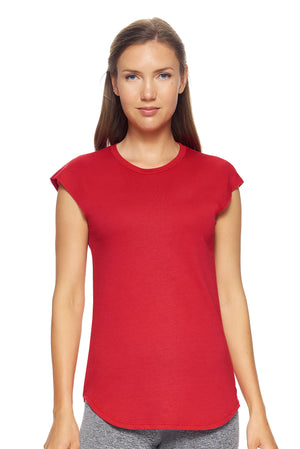 Expert Brand Wholesale Women's MoCA™ Cap Sleeve Tee in Scarlet#scarlet