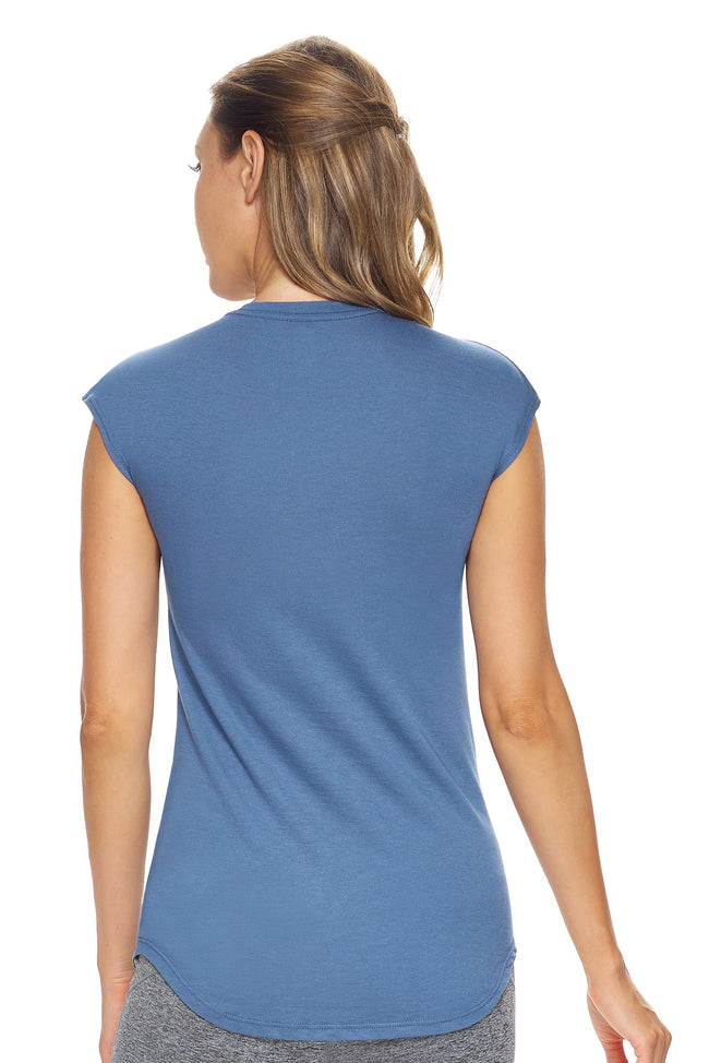Expert Brand Wholesale Women's MoCA™ Cap Sleeve Tee in Stone Blue image 3#stone-blue