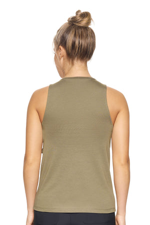Expert Brand Wholesale Women's MoCA™ Dropped Armhole Muscle Tank in Olive Green Image 3#olive