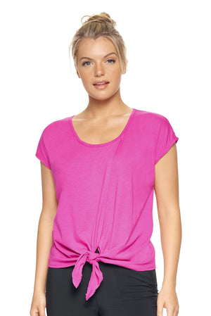 Expert Brand Wholesale Women's MoCA™ Split Front Tie Tee in Berry Pink#berry