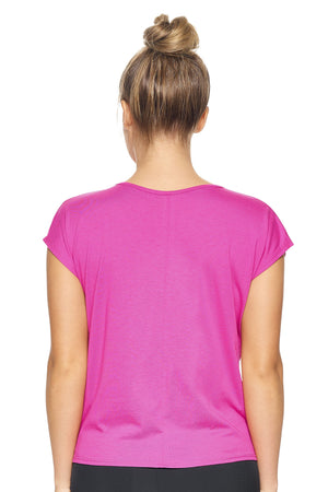 Expert Brand Wholesale Women's MoCA™ Split Front Tie Tee in Berry Pink Image 3#berry