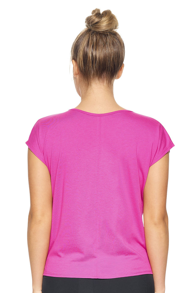 Expert Brand Wholesale Women's MoCA™ Split Front Tie Tee in Berry Pink Image 3#berry