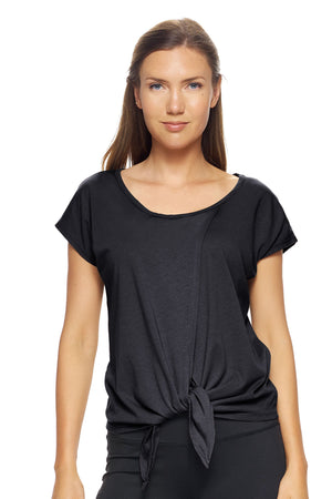 Expert Brand Wholesale Women's MoCA™ Split Front Tie Tee in Black#black