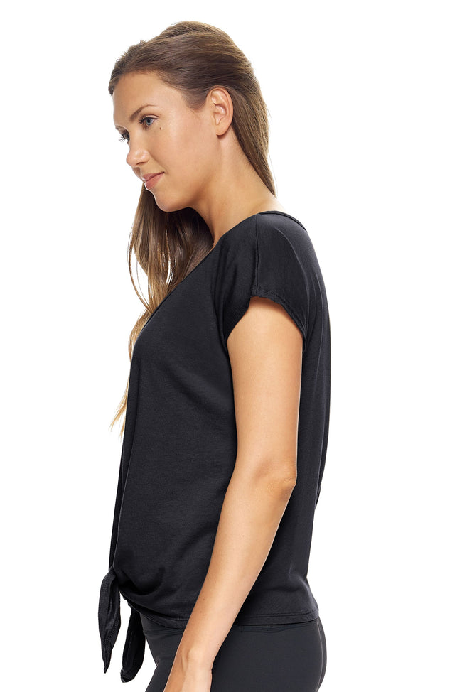 Expert Brand Wholesale Women's MoCA™ Split Front Tie Tee in Black Image 2#black