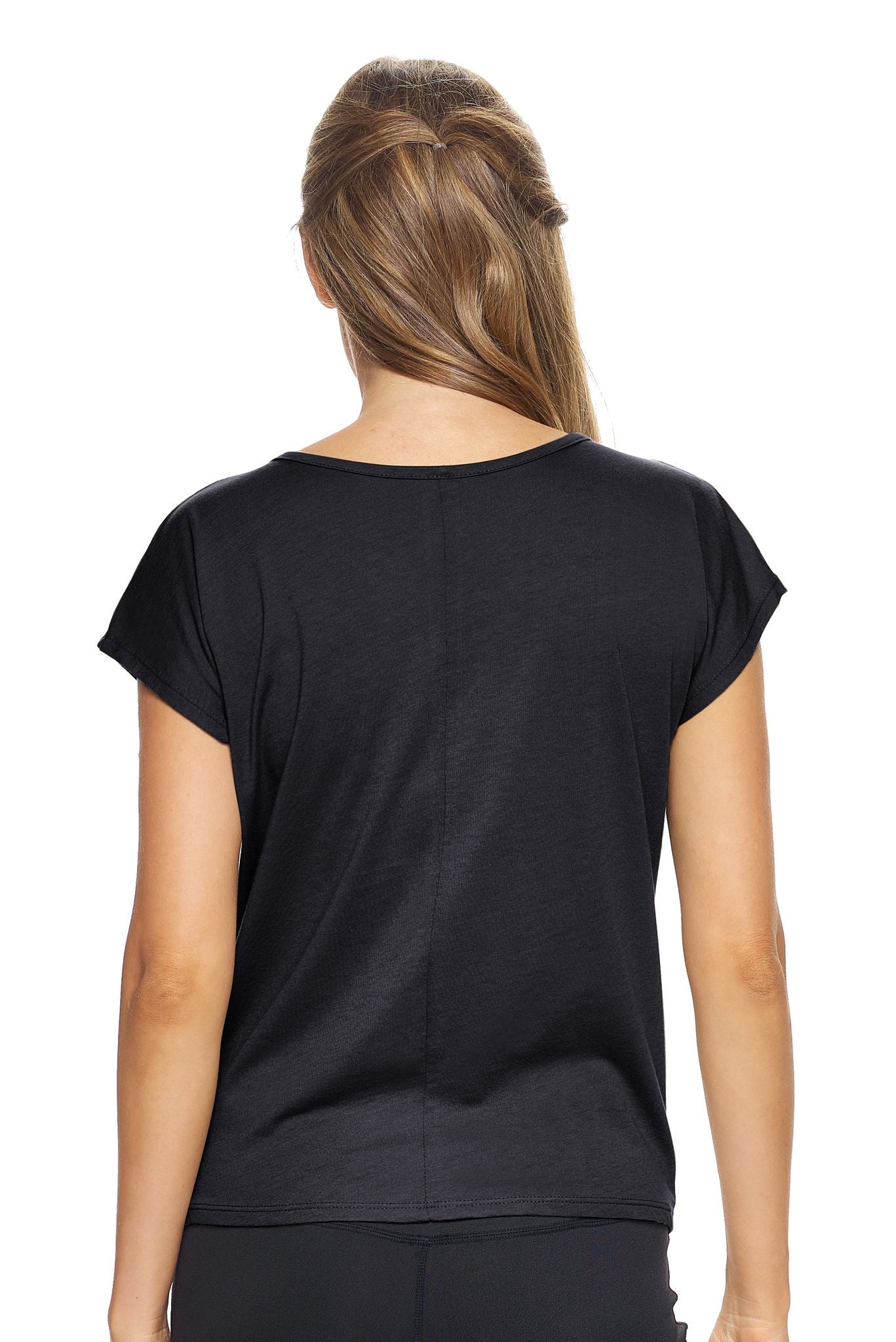 Expert Brand Wholesale Women's MoCA™ Split Front Tie Tee in Black Image 3#black
