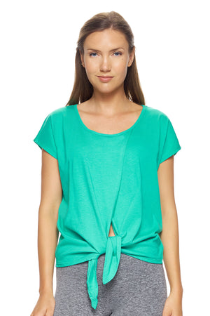Expert Brand Wholesale Women's MoCA™ Split Front Tie Tee in Bright Teal Image 2#bright-teal