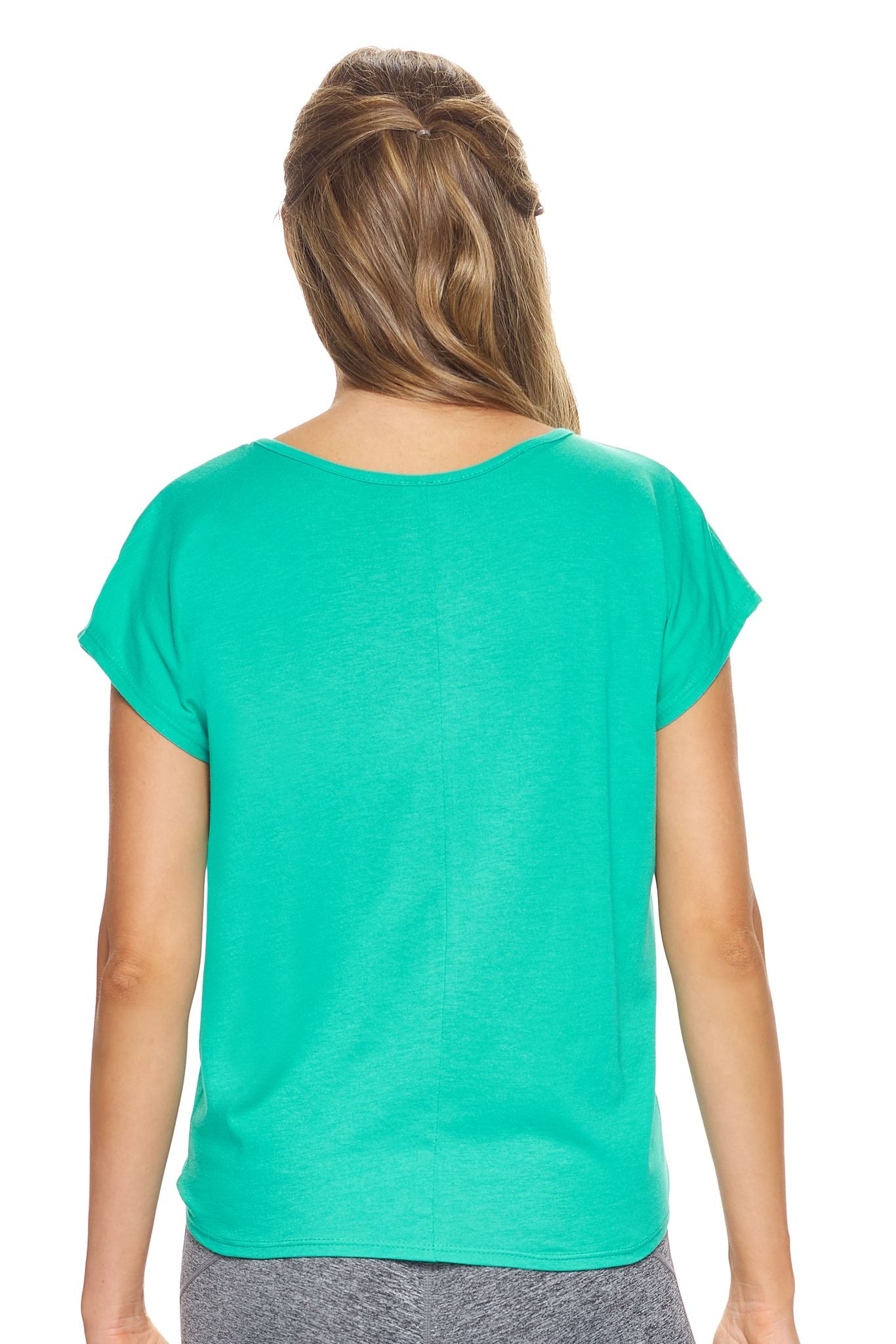 Expert Brand Wholesale Women's MoCA™ Split Front Tie Tee in Bright Teal Image 3#bright-teal