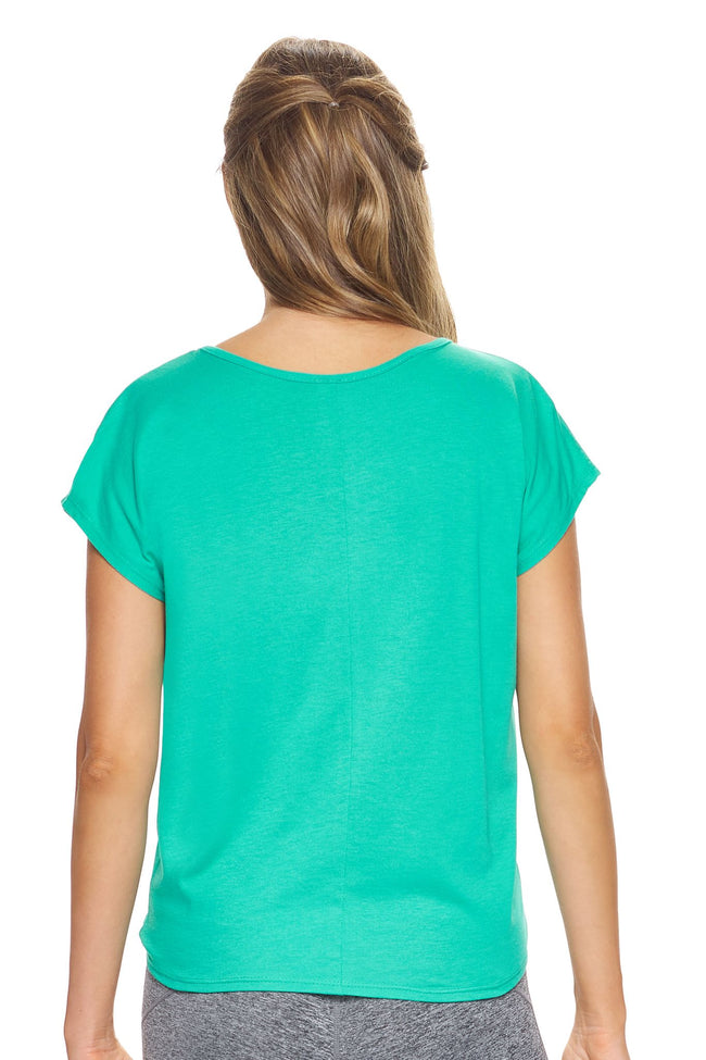 Expert Brand Wholesale Women's MoCA™ Split Front Tie Tee in Bright Teal Image 3#bright-teal