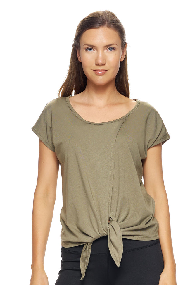 Expert Brand Wholesale Women's MoCA™ Split Front Tie Tee in Olive#olive