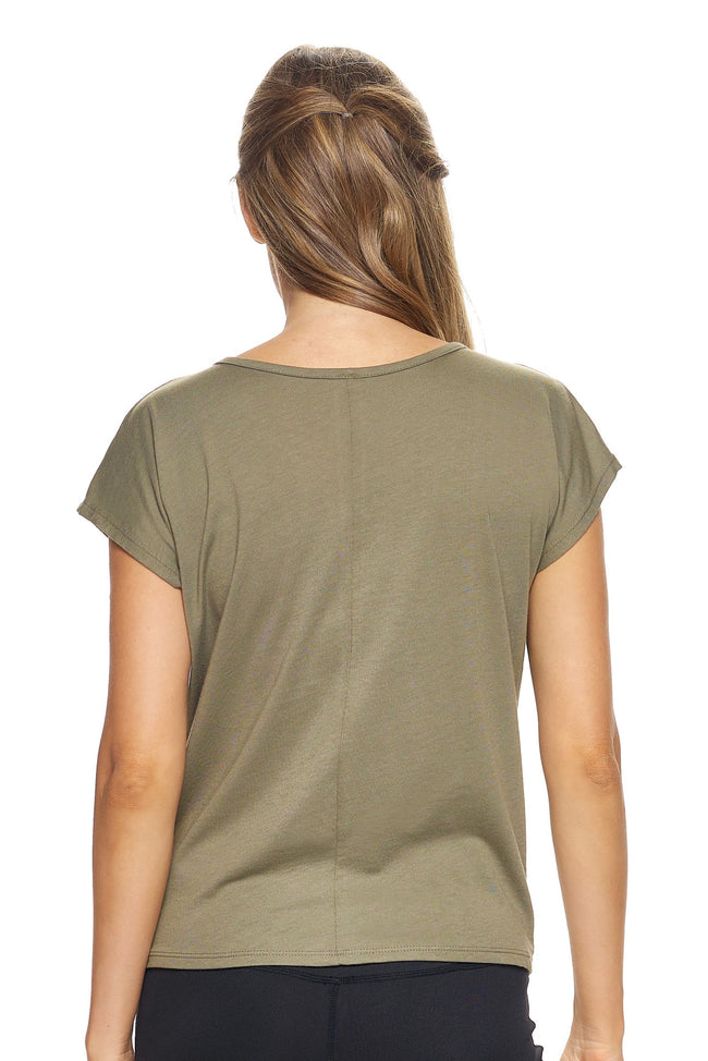 Expert Brand Wholesale Women's MoCA™ Split Front Tie Tee in Olive Image 3#olive