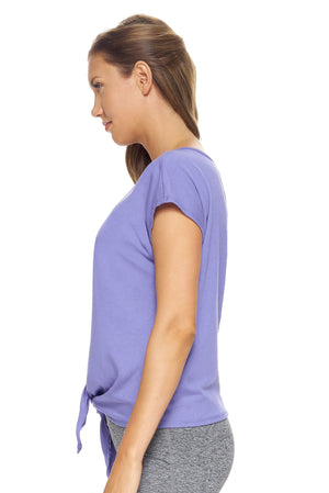 Expert Brand Wholesale Women's MoCA™ Split Front Tie Tee in Periwinkle Image 2#periwinkle