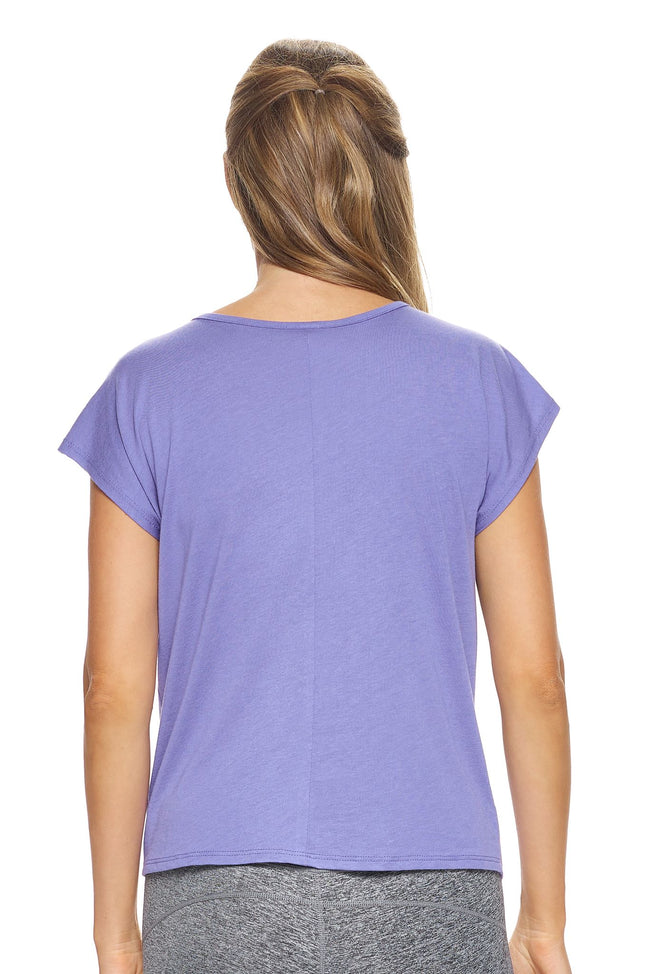 Expert Brand Wholesale Women's MoCA™ Split Front Tie Tee in Periwinkle Image 3#periwinkle