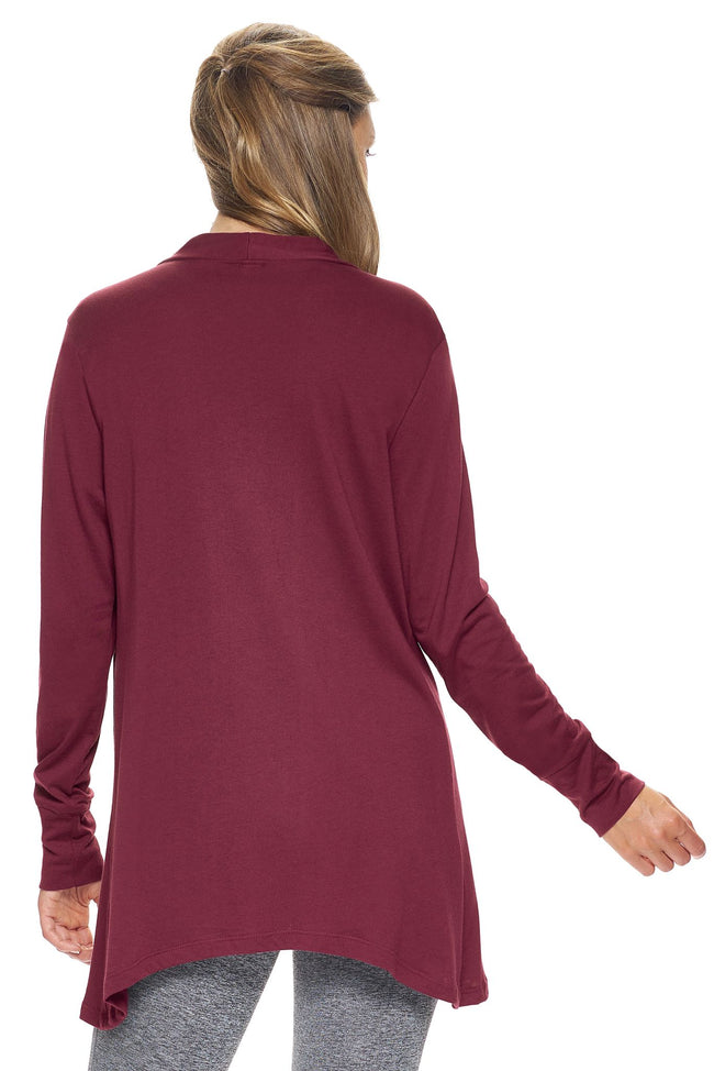 Expert Brand Wholesale Women's MoCA™ Drape Front Cardigan in Maroon Image 3#maroon