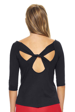 Expert Brand Wholesale Women's MoCA™ 3/4 Sleeve Cross Back Tee in Black Image 2#black