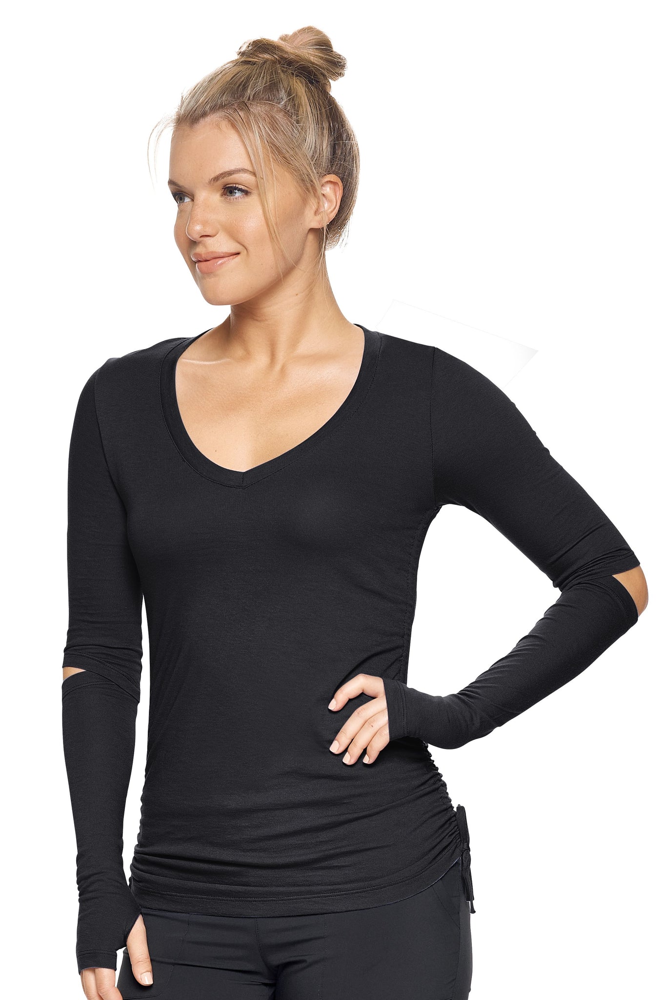 Expert Brand Wholesale Women's MoCA™ Laurel Long Sleeve V-Neck in Black#black