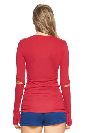Expert Brand Wholesale Women's MoCA™ Laurel Long Sleeve V-Neck in Scarlet Image 3#scarlet