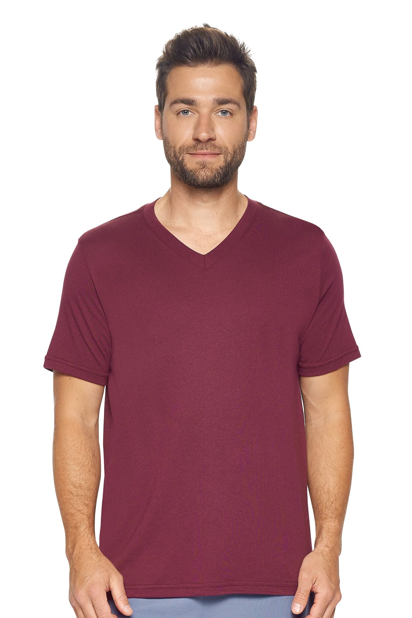 Expert Brand Wholesale Sustainable Eco-Friendly Apparel Micromodal Cotton Men's V-neck T-Shirt Made in USA maroon#maroon