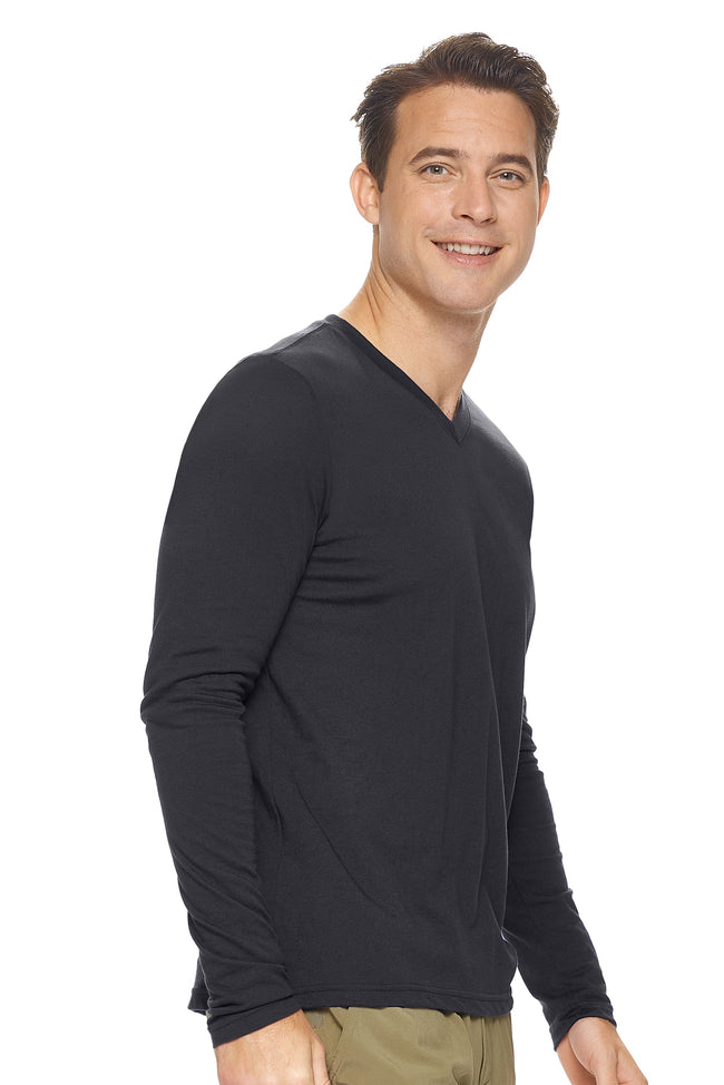 Expert Brand Wholesale Men's MoCA™ V-Neck Long Sleeve Tee in Black Image 2#black