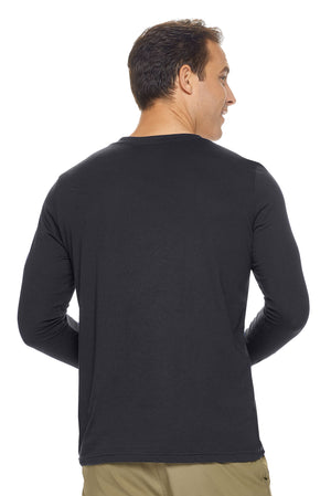 Expert Brand Wholesale Men's MoCA™ V-Neck Long Sleeve Tee in Black Image 3#black