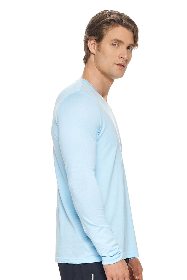 Expert Brand Wholesale Men's MoCA™ V-Neck Long Sleeve Tee in Light Blue Image 2#light-blue