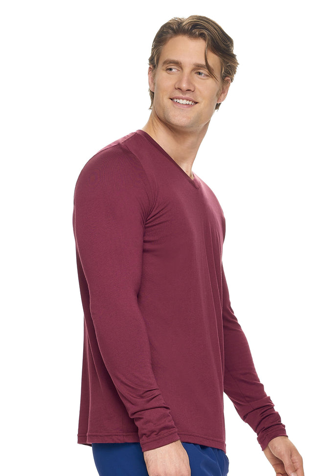 Expert Brand Wholesale Men's MoCA™ V-Neck Long Sleeve Tee in Maroon Image 2#maroon