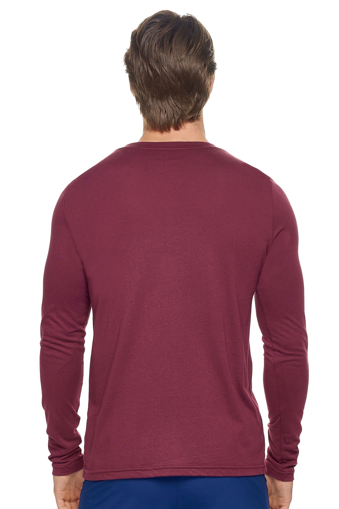 Expert Brand Wholesale Men's MoCA™ V-Neck Long Sleeve Tee in Maroon Image 3#maroon