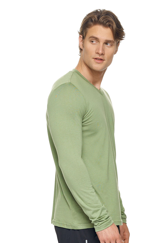 Expert Brand Wholesale Men's MoCA™ V-Neck Long Sleeve Tee in Meadow Green Image 2#meadow