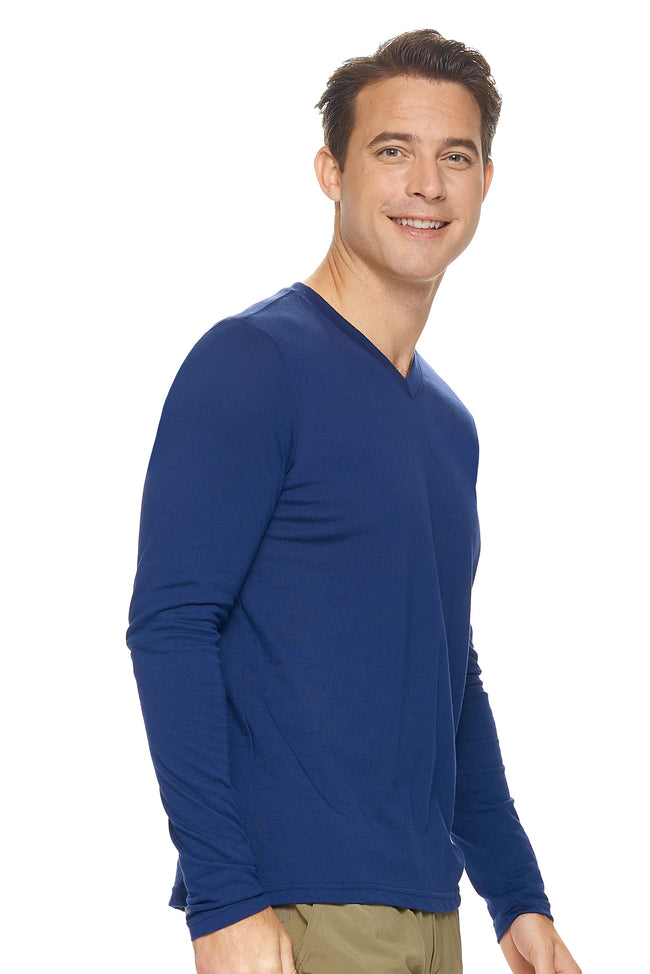 Expert Brand Wholesale Men's MoCA™ V-Neck Long Sleeve Tee in Navy Image 2#navy