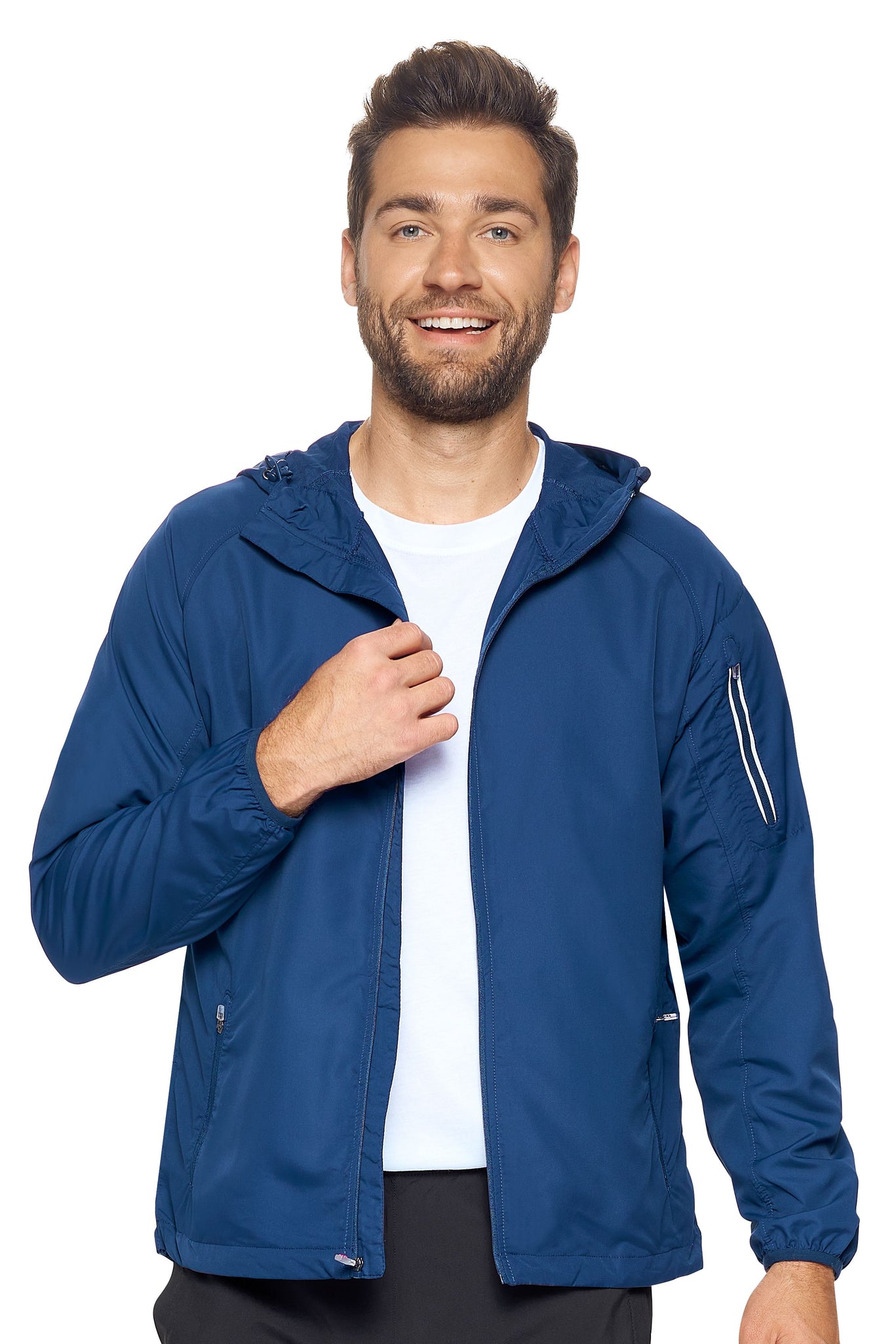 Expert Brand Wholesale Men's Water Resistant Hooded Swift Tec Jacket in navy#navy