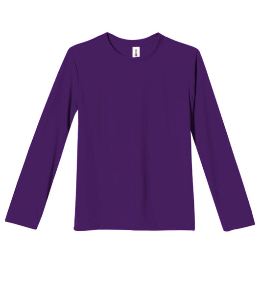 The youth oxymesh long sleeve tech tee in the color dark purple on a white background. This shirt is moisture-wicking, quick-drying, and made in the USA for screen-printing and bulk orders. #dark-purple