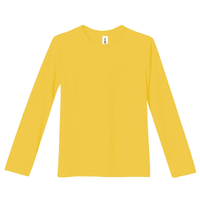 The youth oxymesh long sleeve tech tee in the color gold on a white background. This shirt is moisture-wicking, quick-drying, and made in the USA for screen-printing and bulk orders. #gold