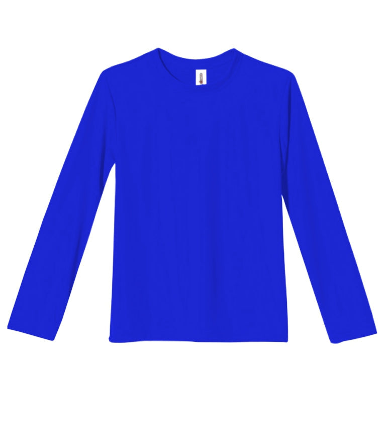 The youth oxymesh long sleeve tech tee in the color royal blue on a white background. This shirt is moisture-wicking, quick-drying, and made in the USA for screen-printing and bulk orders. #royal-blue
